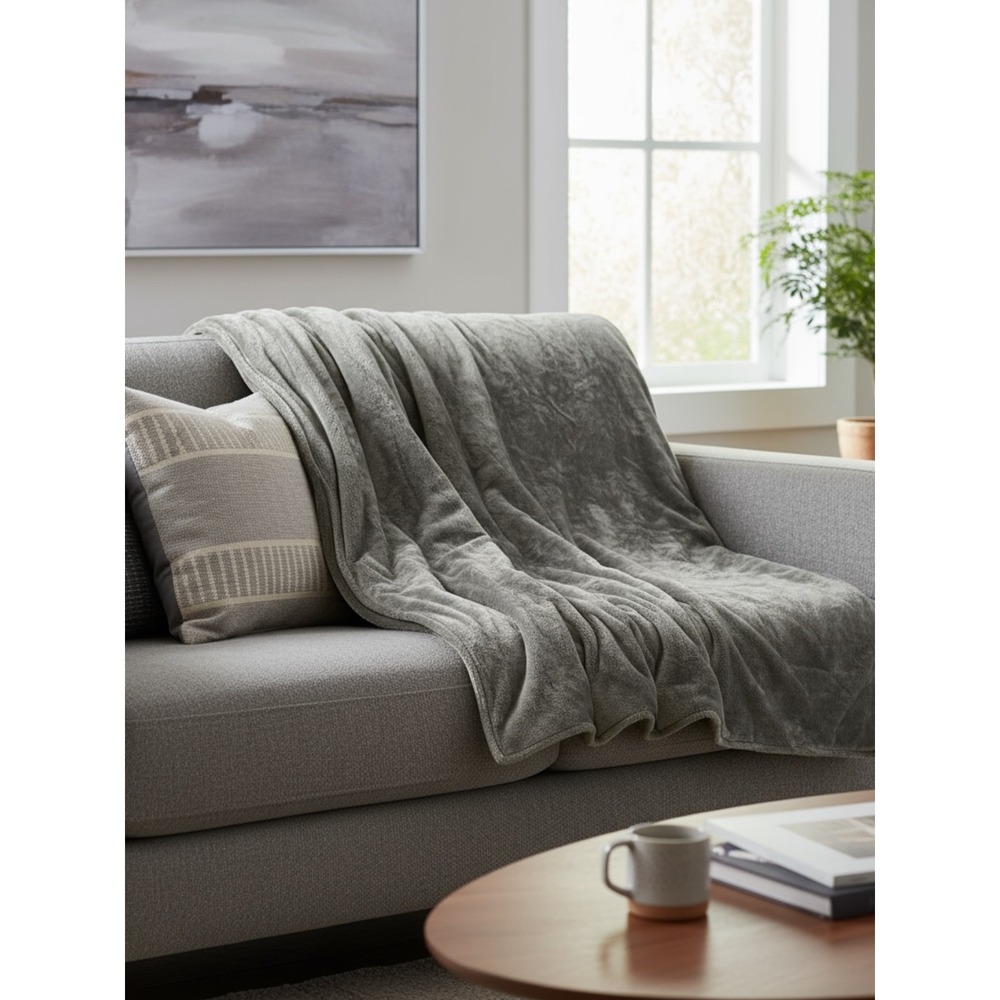 Beautyrest Plush Weighted 15lb Blanket Gray Soft Cozy Throw Blanket